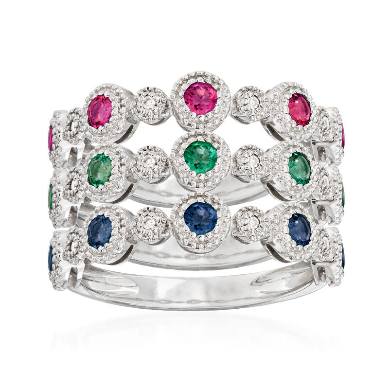 Diamond-Accented 1.10 ct. t.w. Multi-Gemstone Jewelry Set: Three Rings in 14kt White Gold image number 0