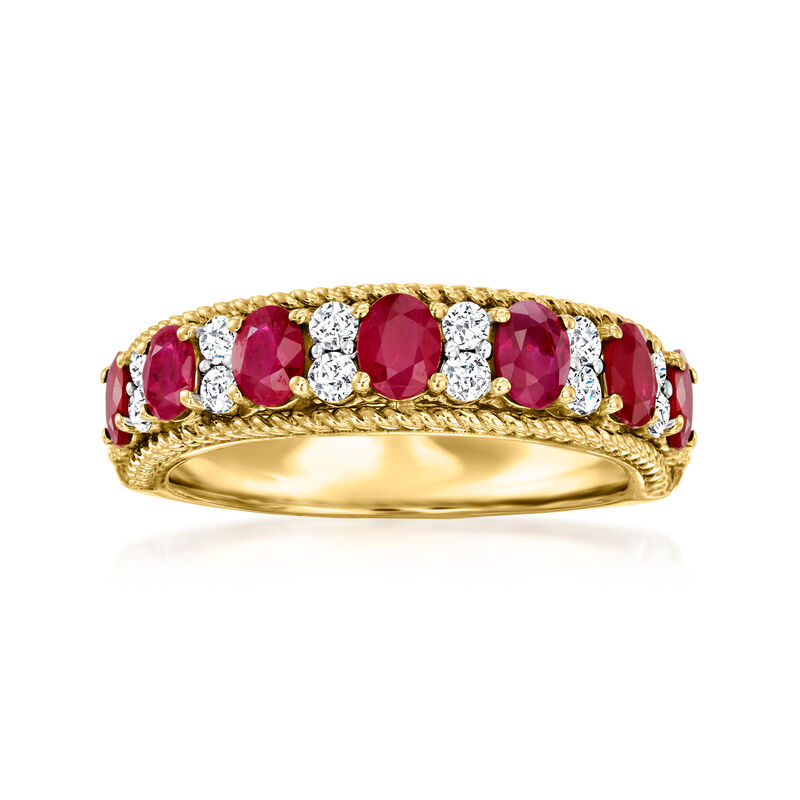 1.40 ct. t.w. Ruby and .41 ct. t.w. Diamond Roped-Edge Ring in 18kt Yellow Gold image number 0