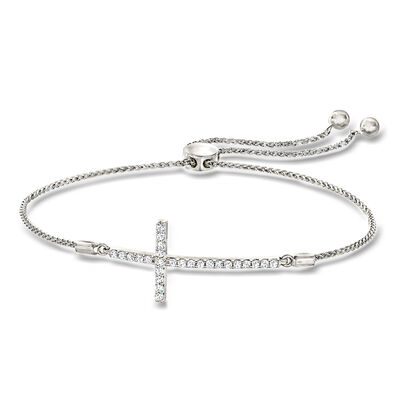 .33 ct. t.w. Diamond Cross Bolo Bracelet in Sterling Silver