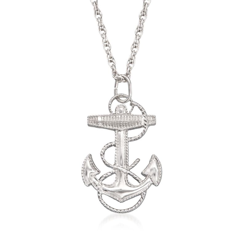 Men's Sterling Silver Anchor Pendant Necklace image number 0