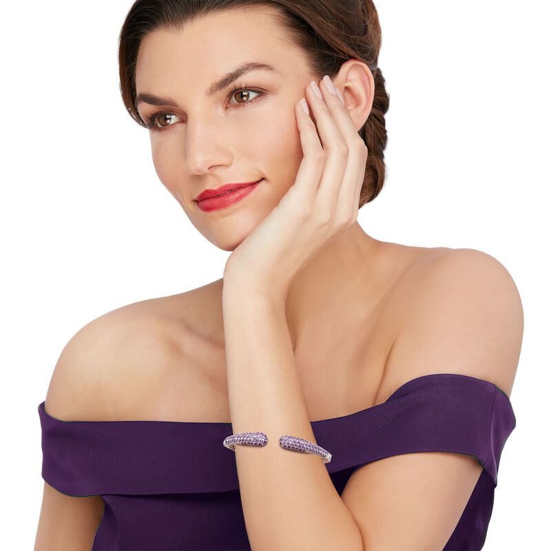 8.10 ct. t.w. Pave Amethyst Cuff Bracelet in Sterling Silver. 8&quot; image number 1