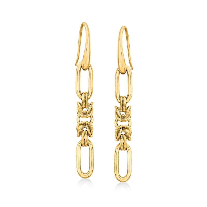 Italian 18kt Gold Over Sterling Paper Clip Link and Byzantine Drop Earrings image number 0