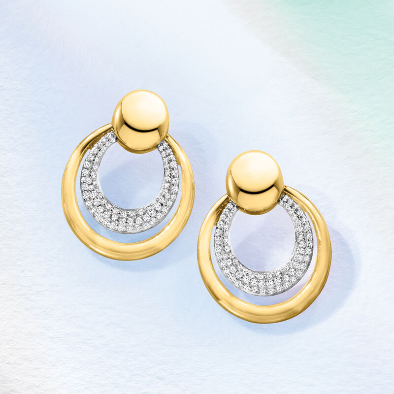 1.40 ct. t.w. White Topaz Doorknocker Earrings in Sterling Silver and 18kt Gold Over Sterling image number 2
