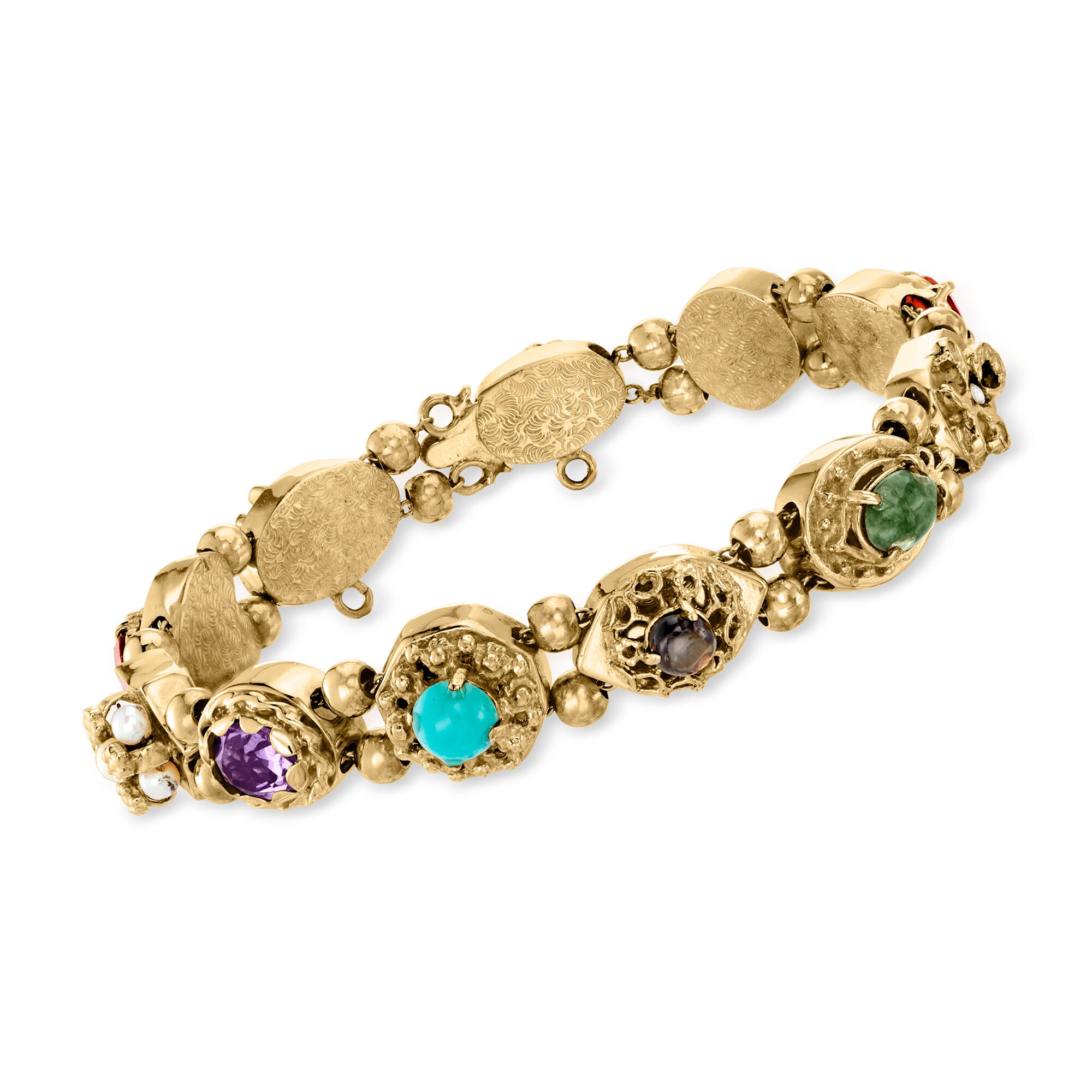 C. 1960 Vintage Multi-Gemstone Slide Bracelet in 14kt Yellow Gold
