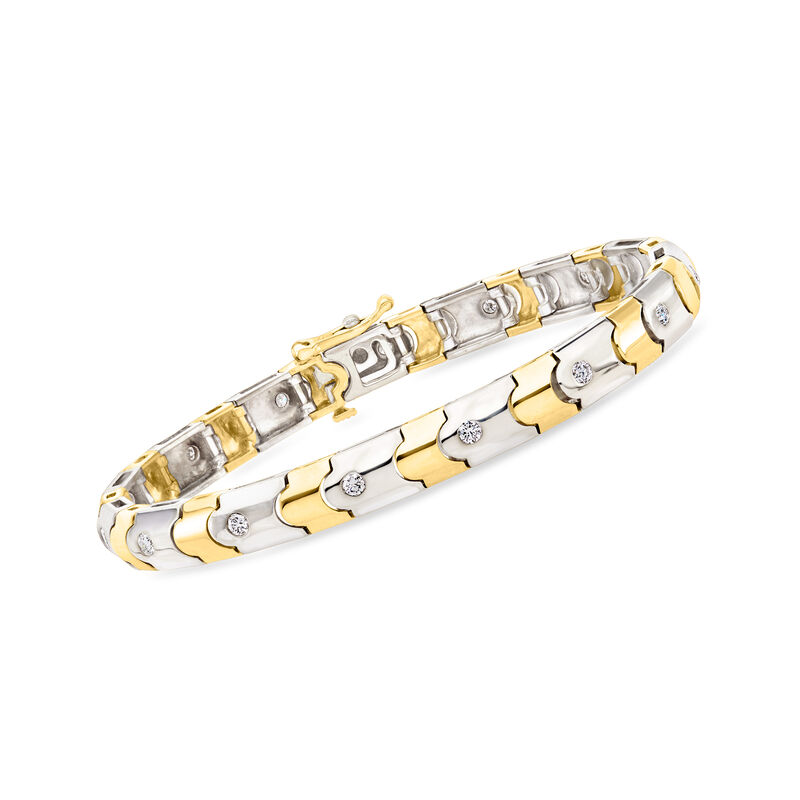 C. 1990 Vintage .75 ct. t.w. Diamond Geometric-Link Bracelet in 14kt Two-Tone Gold. 7&quot; image number 0