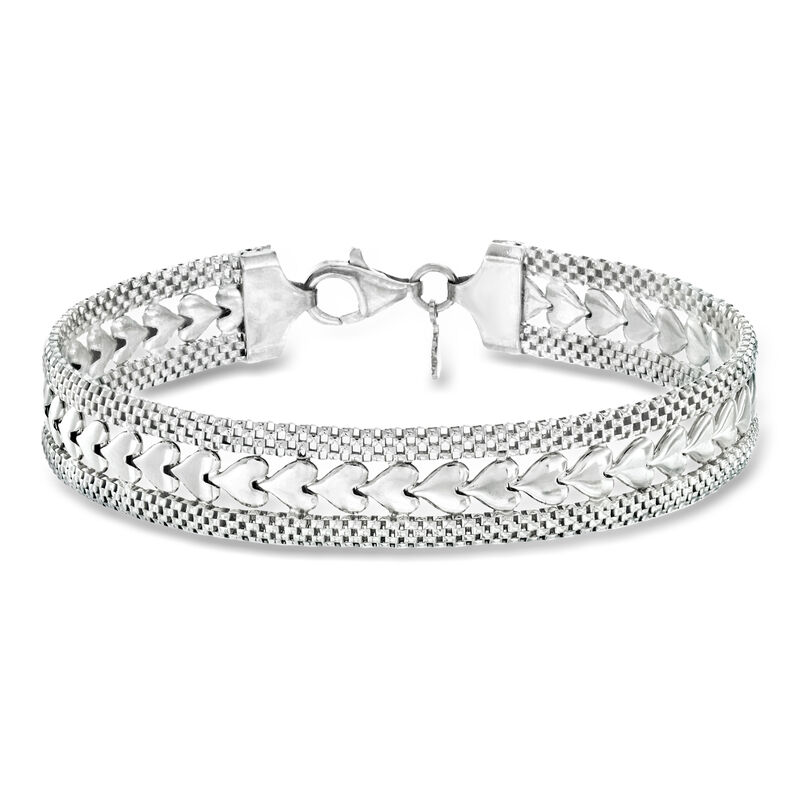 Italian Sterling Silver Heart-Motif Bracelet. 7" image number 0
