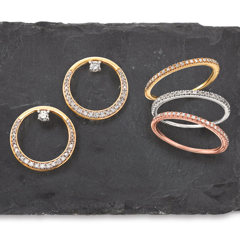 Set of Three .33 ct. t.w. Diamond Rings in Tri-Colored Sterling Silver image number 5