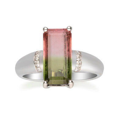 2.70 Carat Watermelon Tourmaline and .10 ct. t.w. Diamond Ring in 14kt White Gold