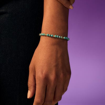 4-4.5mm Turquoise Bead Stretch Bracelet with 14kt Yellow Gold