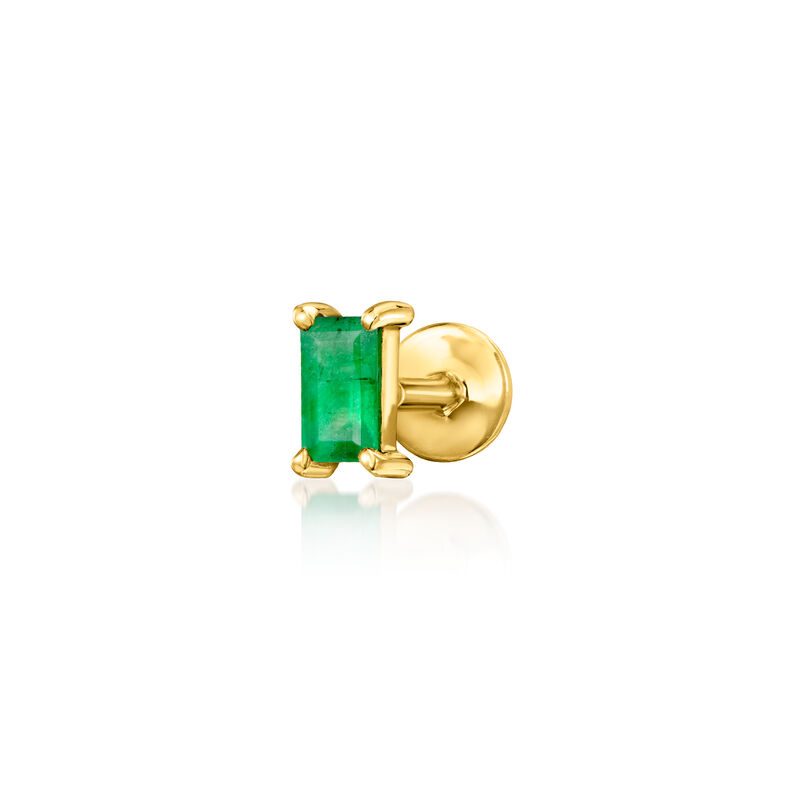 Baguette Emerald Single Flat-Back Stud Earring in 14kt Yellow Gold image number 0