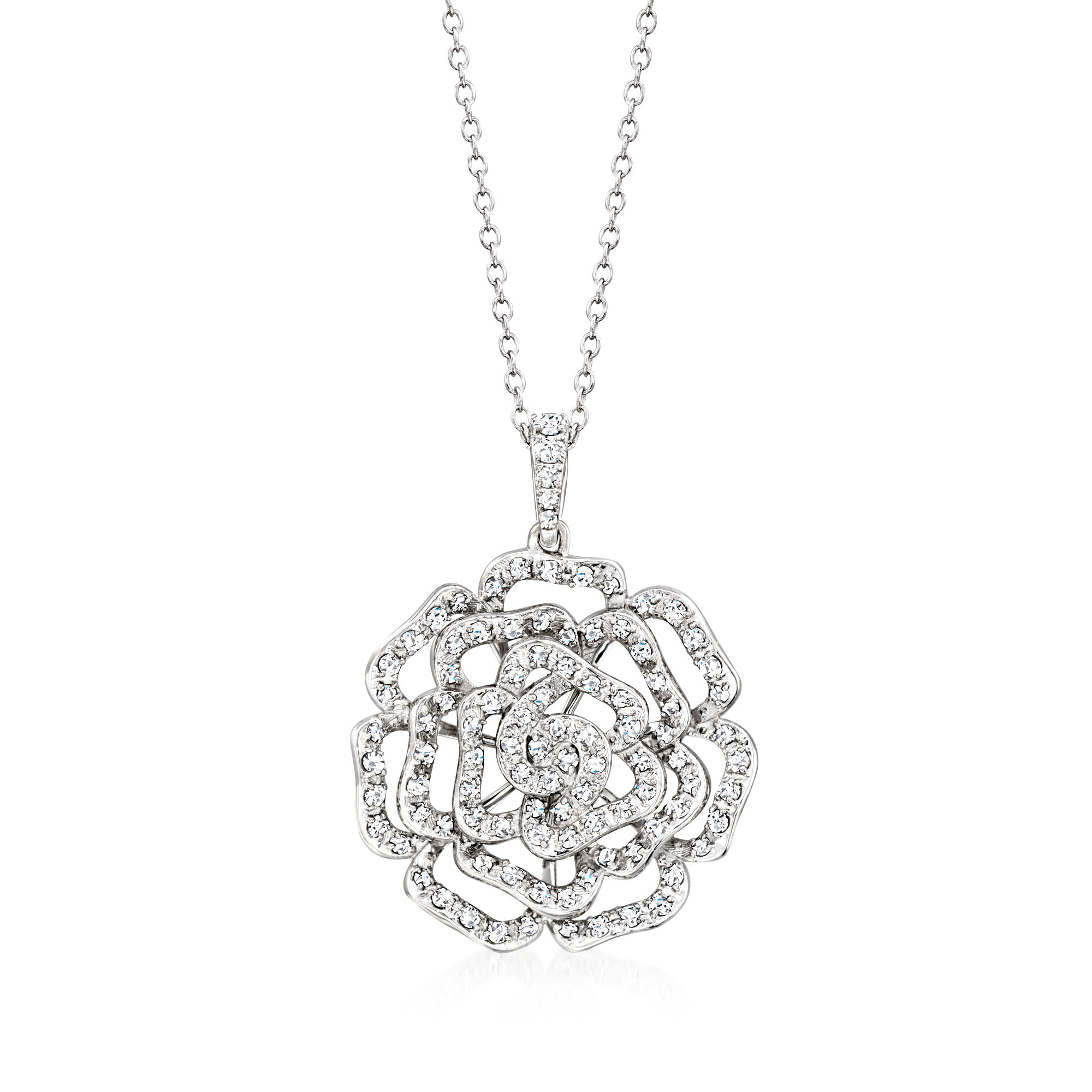 65 ct. t.w. Diamond Openwork Rose Pendant Necklace in