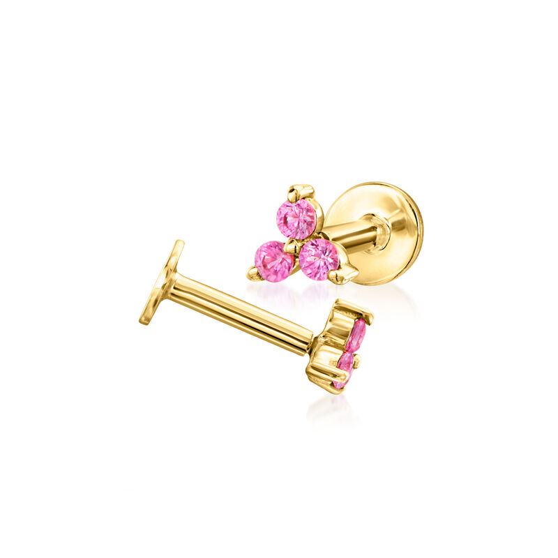Pink Sapphire Single Flat-Back Stud Earring in 14kt Yellow Gold  image number 3