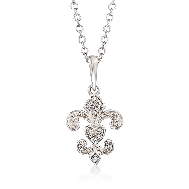 Sterling Silver Fleur-De-Lis Pendant Necklace with Diamond Accents image number 0