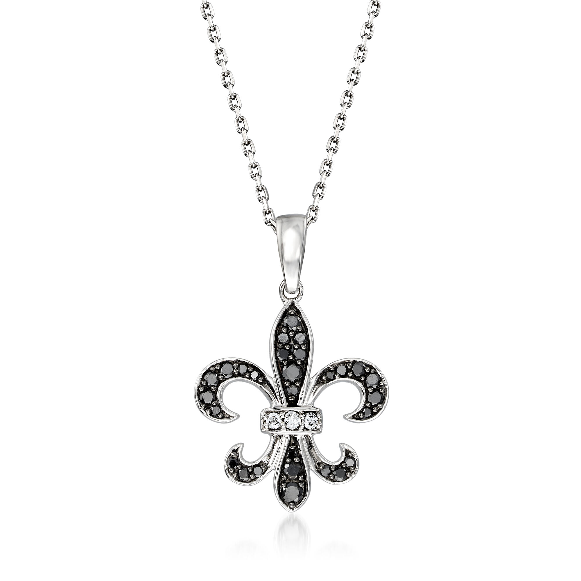 .25 ct. t.w. Black and White Diamond Fleur-De-Lis Pendant Necklace in  Sterling Silver