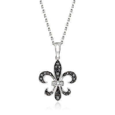 .25 ct. t.w. Black and White Diamond Fleur-De-Lis Pendant Necklace in Sterling Silver