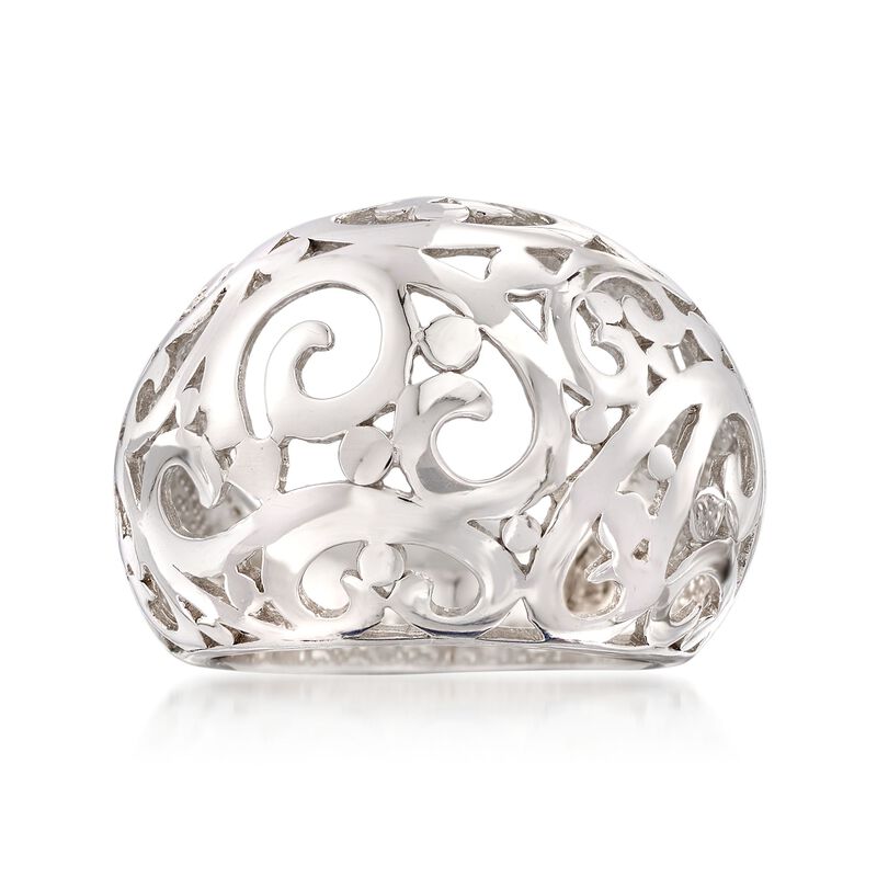 Sterling Silver Scroll Cut-Out Dome Ring. Size 10 image number 0