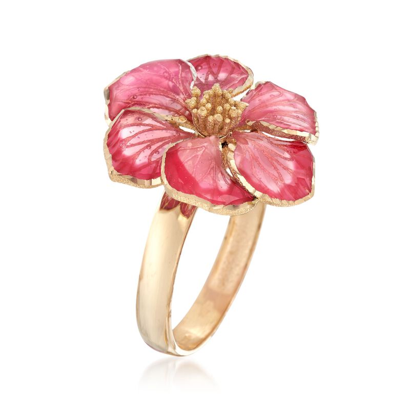 Italian Pink Enamel Flower Ring in 18kt Yellow Gold image number 2