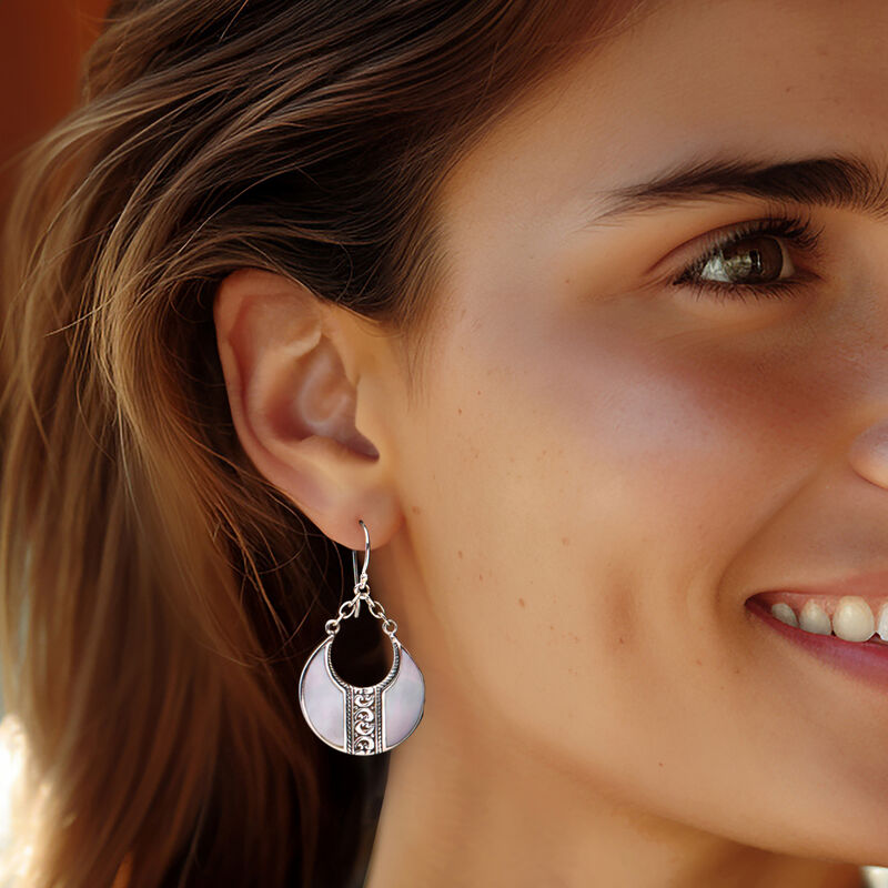 Mother-of-Pearl Bali-Style Teardrop Earrings in Sterling Silver image number 1