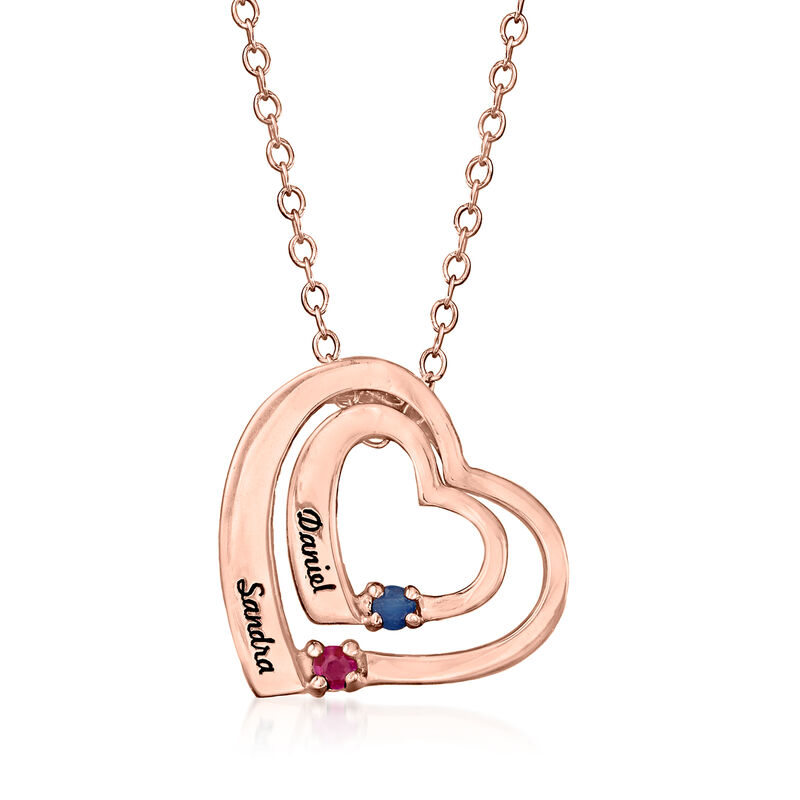 Personalized Birthstone and Name Double-Heart Couple's Pendant Necklace in 14kt Gold image number 3
