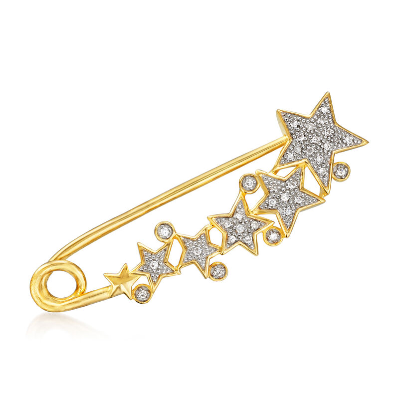 .10 ct. t.w. Diamond Star Safety Pin in 18kt Gold Over Sterling image number 0