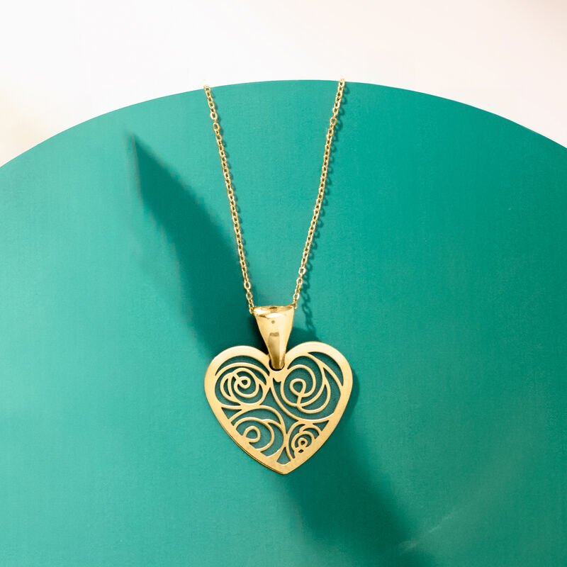 Italian 14kt Yellow Gold Openwork Heart Pendant Necklace. 16.5&quot; image number 4