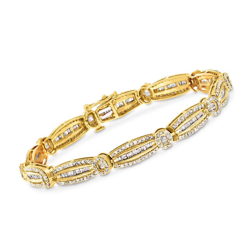 3.00 ct. t.w. Baguette and Round Diamond Bracelet in 14kt Yellow Gold image number 0