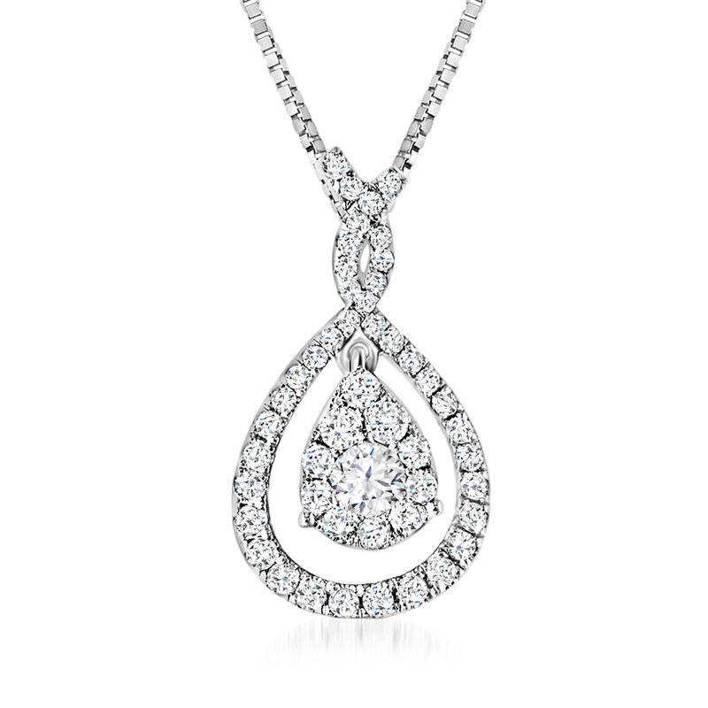 .63 ct. t.w. Diamond Teardrop Pendant Necklace in 14kt White Gold. 18" image number 0