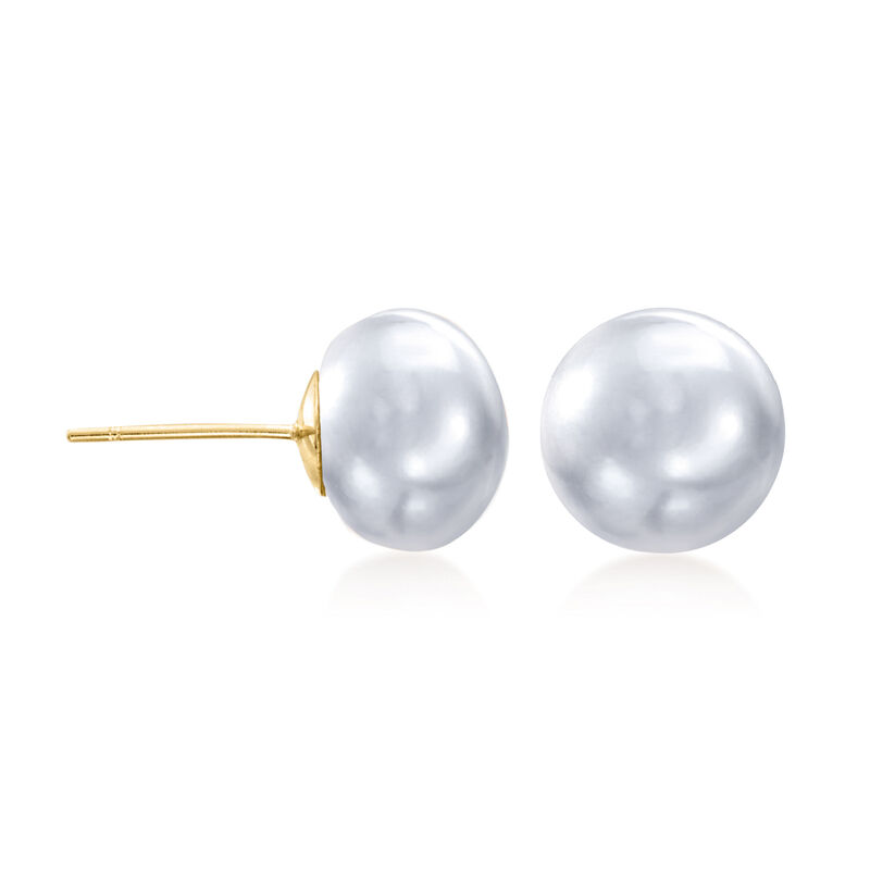 10-11mm Gray Cultured Button Pearl Stud Earrings in 14kt Yellow Gold image number 0