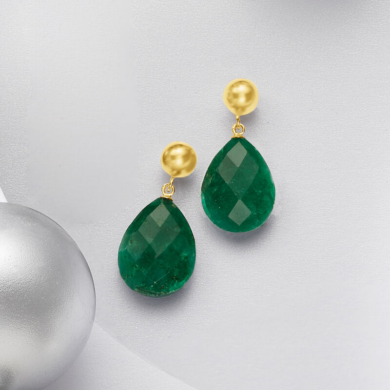 18.00 ct. t.w. Emerald Teardrop Earrings in 14kt Yellow Gold image number 3