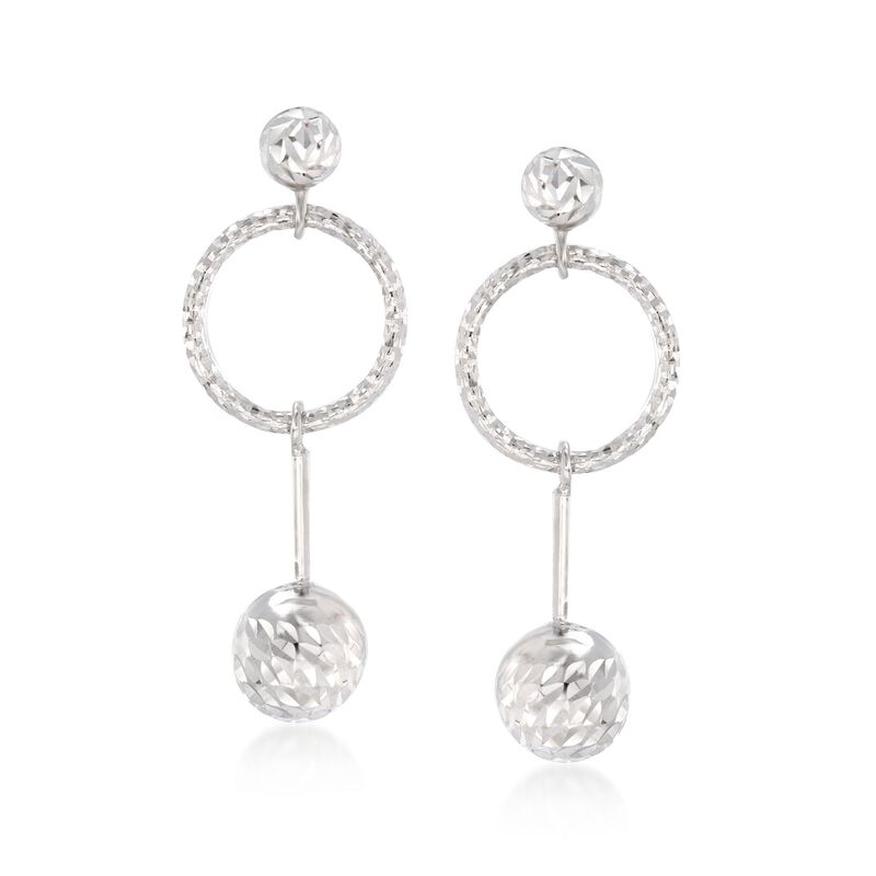 Italian Sterling Silver Diamond-Cut Bead and Open Circle Drop Earrings image number 0