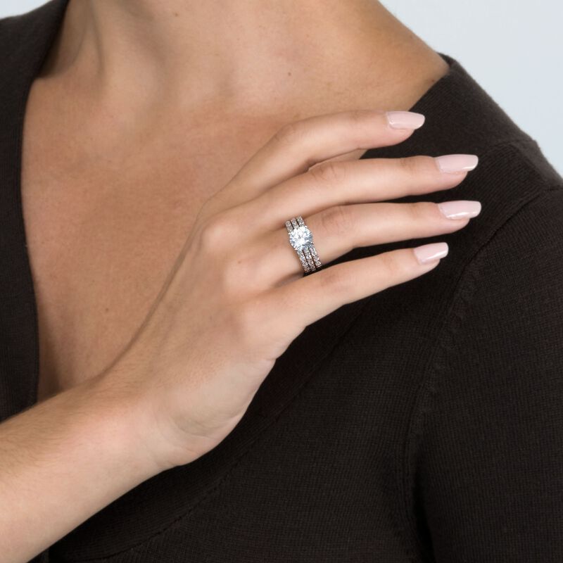 2.40 ct. t.w. CZ Bridal Set: Engagement and Two Wedding Rings in Sterling Silver image number 4