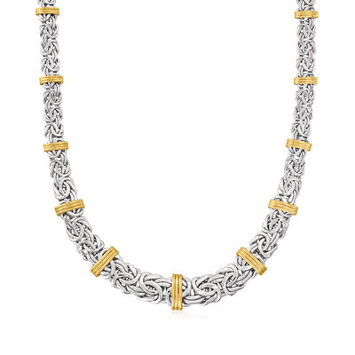 Graduated Byzantine Necklace in Sterling Silver and 14kt Yellow Gold