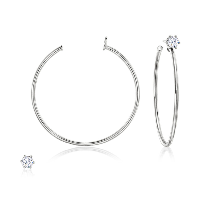 Italian .50 ct. t.w. CZ Jewelry Set: Stud Earrings and Hoop Jackets in Sterling Silver. 1 1/2&quot; image number 0