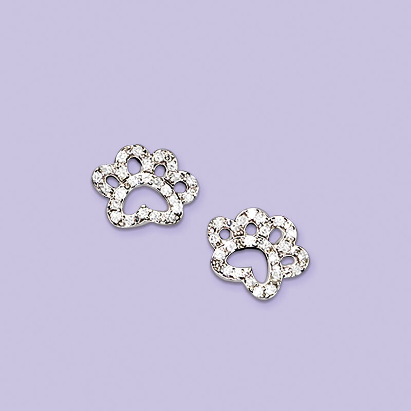 .15 ct. t.w. Diamond Open Paw Print Stud Earrings in Sterling Silver image number 2
