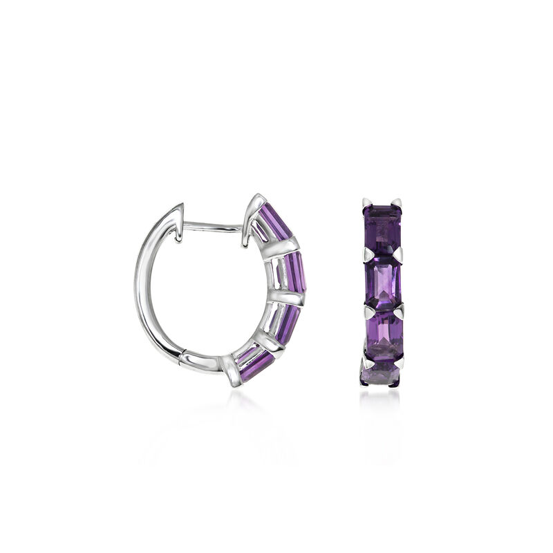 4.30 ct. t.w. Amethyst Hoop Earrings in Sterling Silver. 7/8&quot; image number 0