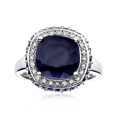 5.70 ct. t.w. Sapphire and .10 ct. t.w. White Topaz Ring in Sterling Silver