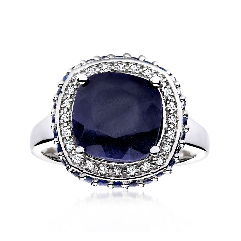 5.70 ct. t.w. Sapphire and .10 ct. t.w. White Topaz Ring in Sterling Silver image number 0