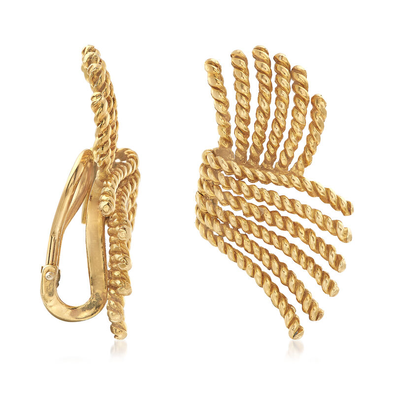 C. 1980 Vintage Tiffany Jewelry 18kt Yellow Gold Rope Wing Clip-On Earrings image number 2