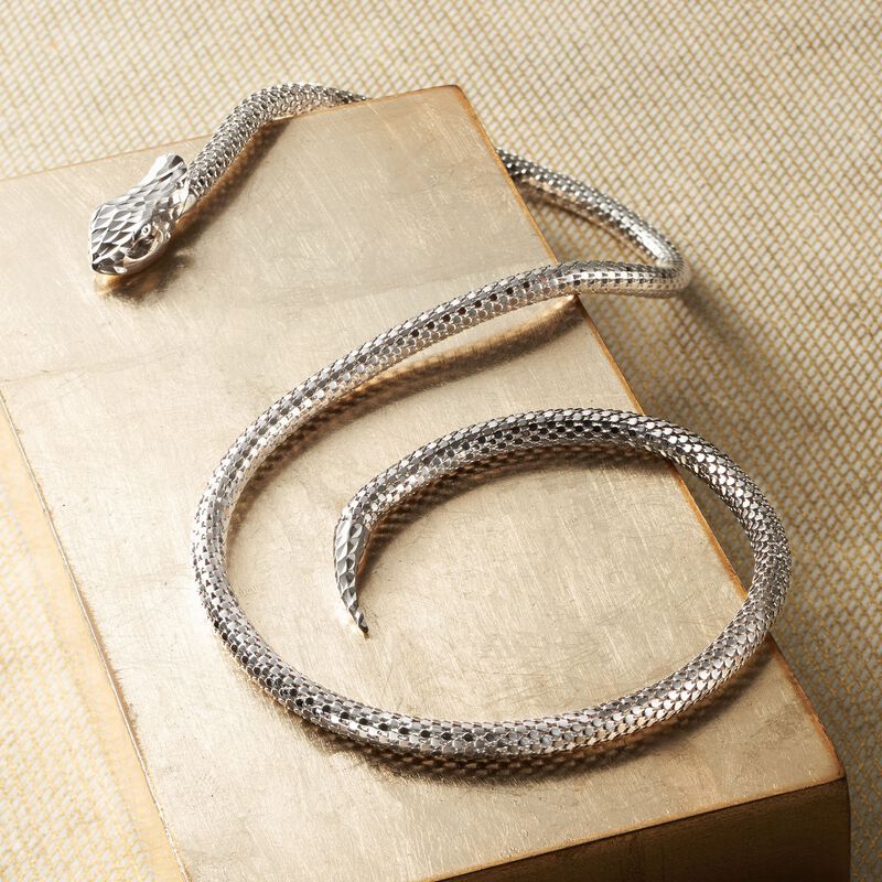 Italian Sterling Silver Diamond-Cut and Polished Snake Collar Necklace image number 4