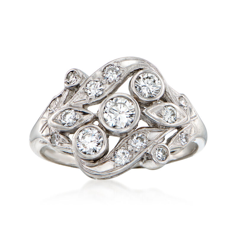 C. 1950 Vintage .75 ct. t.w. Diamond Cluster Cocktail Ring in 14kt White Gold. Size 7.5 image number 0