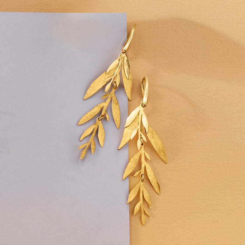 Italian 18kt Gold Over Sterling Leaf and Branch Drop Earrings