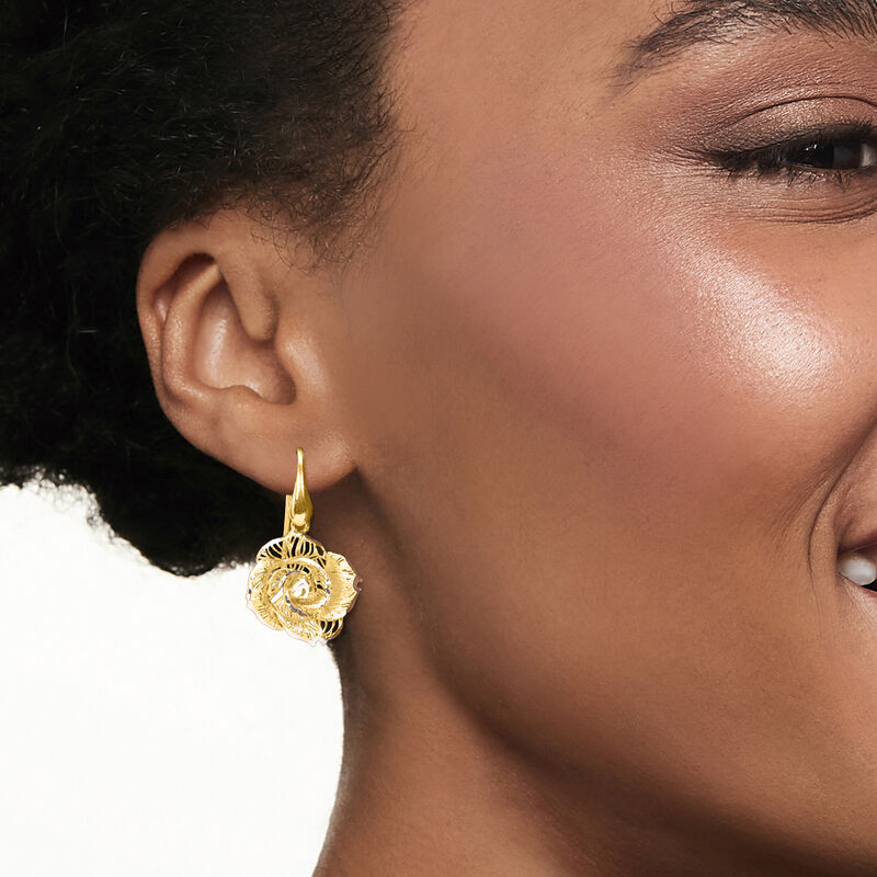 Italian Sterling Silver and 18kt Gold Over Sterling Filigree Rose Drop Earrings image number 1