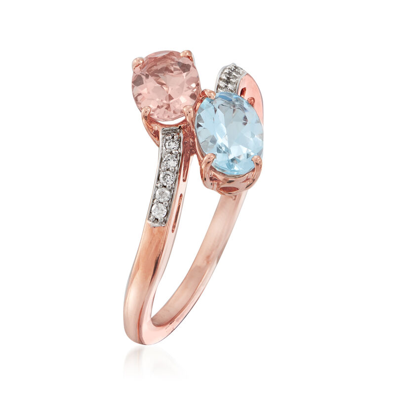 .70 Carat Morganite and .70 Carat Aquamarine Bypass Ring in 14kt Rose Gold image number 2