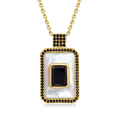 Mother-of-Pearl and Onyx Pendant Necklace with .70 ct. t.w. Black Spinel in 18kt Gold Over Sterling