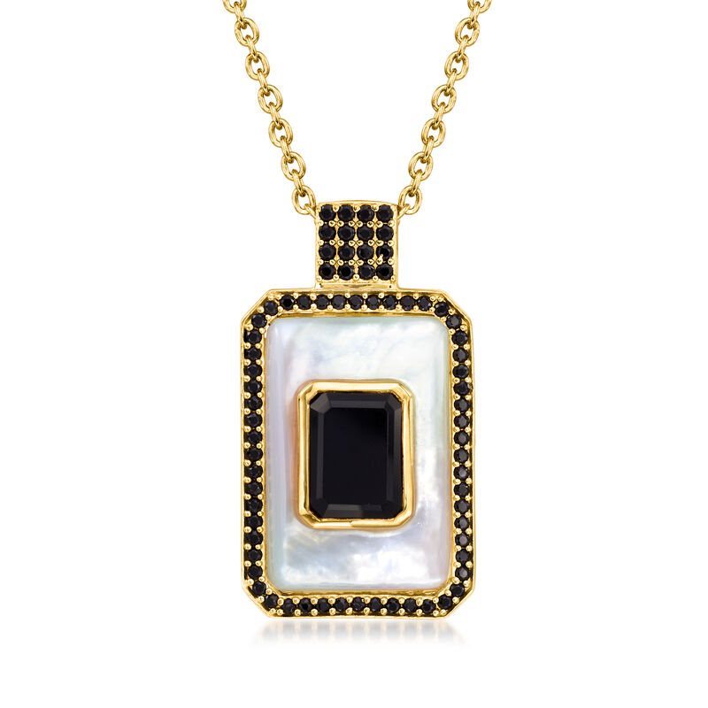 Mother-of-Pearl and Onyx Pendant Necklace with .70 ct. t.w. Black Spinel in 18kt Gold Over Sterling. 18&quot; image number 1