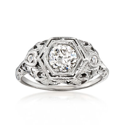 C. 1950 Vintage .75 Carat Diamond Filigree Ring with Diamonds in 18kt White Gold