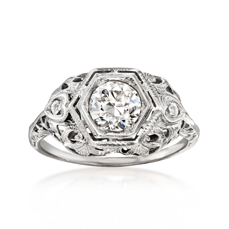 C. 1950 Vintage .75 Carat Diamond Filigree Ring with Diamonds in 18kt White Gold. Size 5.75 image number 0