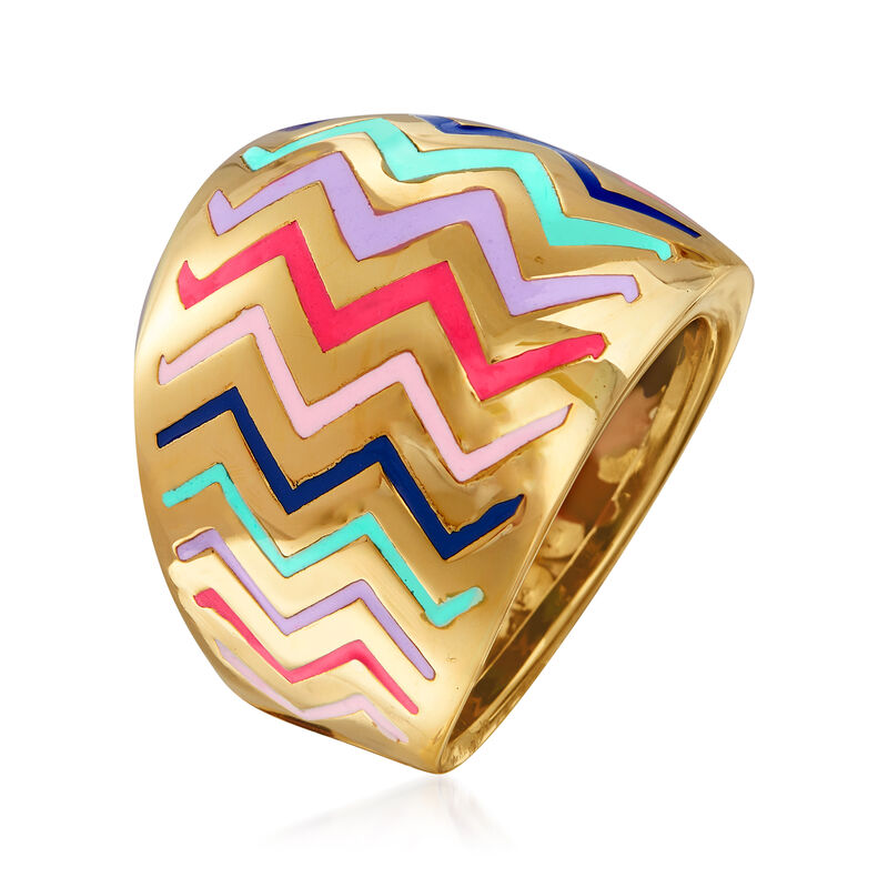 Italian Multicolored Enamel Zigzag Ring in 14kt Yellow Gold image number 2