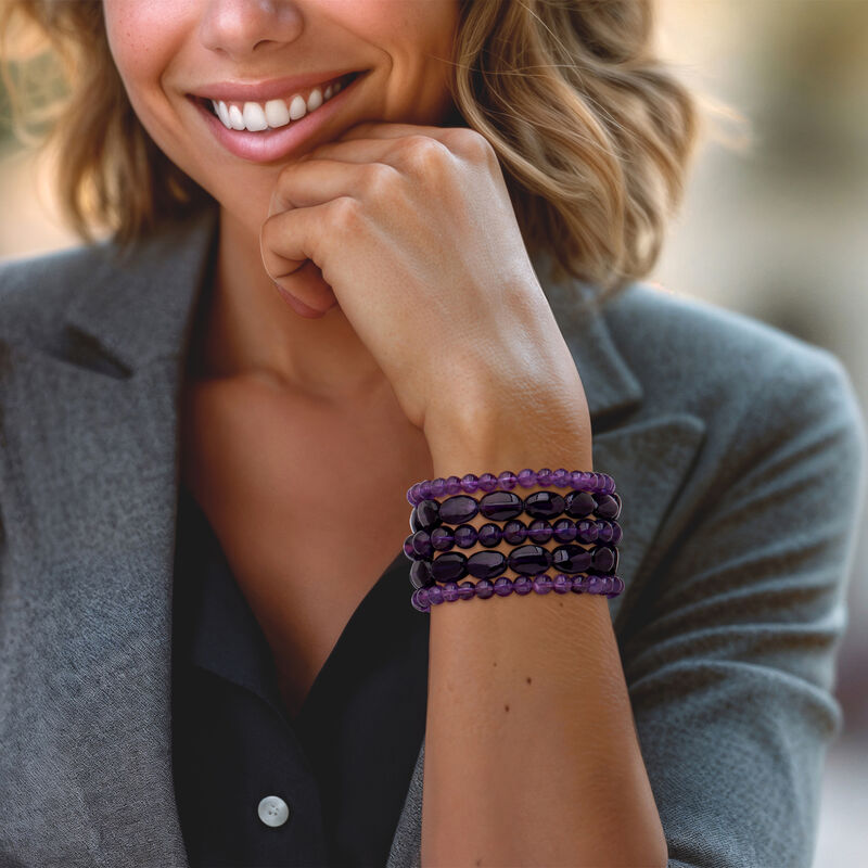 395.00 ct. t.w. Amethyst Bead Jewelry Set: Five Stretch Bracelets. 7&quot; image number 1