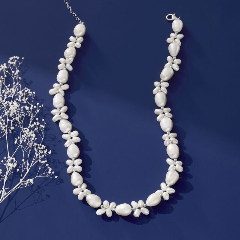 3.5-4mm and 11-12mm Cultured Pearl Cluster Necklace in Sterling Silver. 18&quot; image number 3